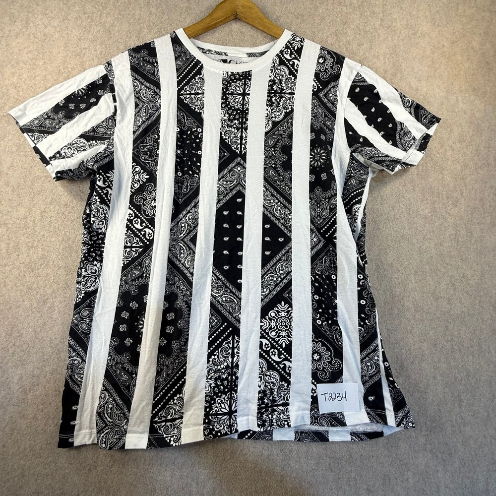 Knickerbocker Mens Bandana Paisley Stripe T-Shirt Black White Graphic Tee Large
